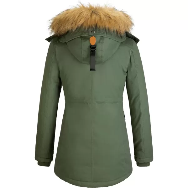 WenVen Womens Winter Thickened Warm Mid Length Parka Jacket Windproof and Waterproof Coat With a Detachable Fur HatArmy Green