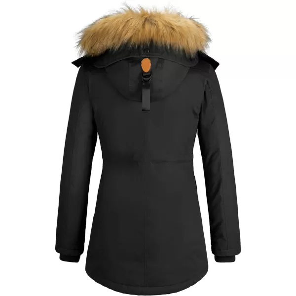 WenVen Womens Winter Thickened Warm Mid Length Parka Jacket Windproof and Waterproof Coat With a Detachable Fur HatBlack