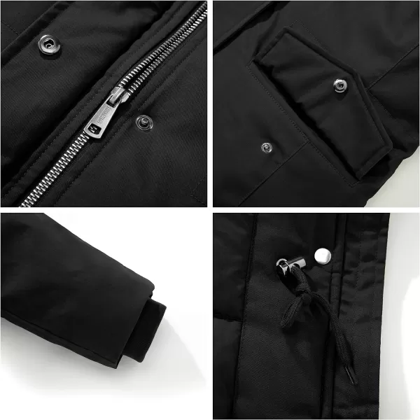 WenVen Womens Winter Thickened Warm Mid Length Parka Jacket Windproof and Waterproof Coat With a Detachable Fur HatBlack
