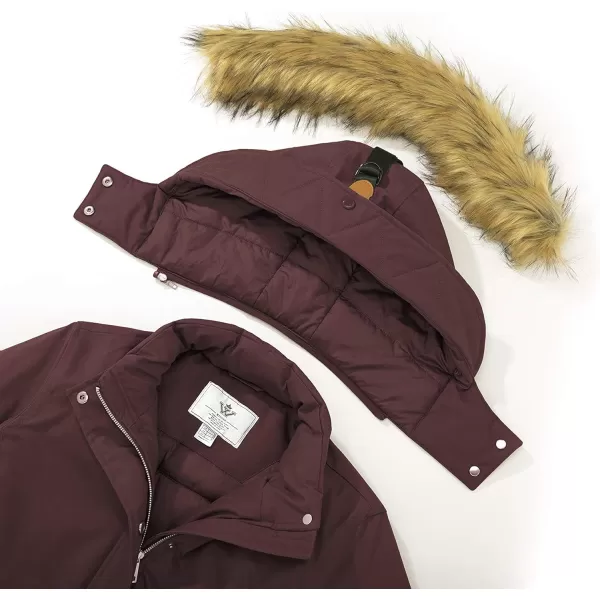 WenVen Womens Winter Thickened Warm Mid Length Parka Jacket Windproof and Waterproof Coat With a Detachable Fur HatRed