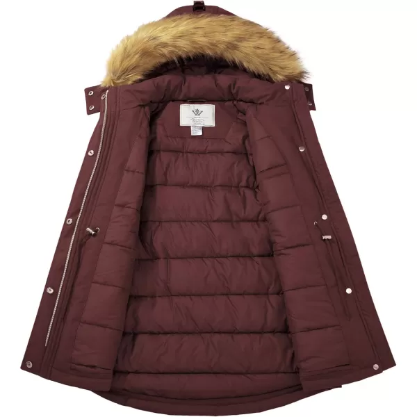 WenVen Womens Winter Thickened Warm Mid Length Parka Jacket Windproof and Waterproof Coat With a Detachable Fur HatRed