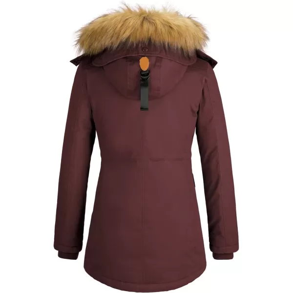 WenVen Womens Winter Thickened Warm Mid Length Parka Jacket Windproof and Waterproof Coat With a Detachable Fur HatRed