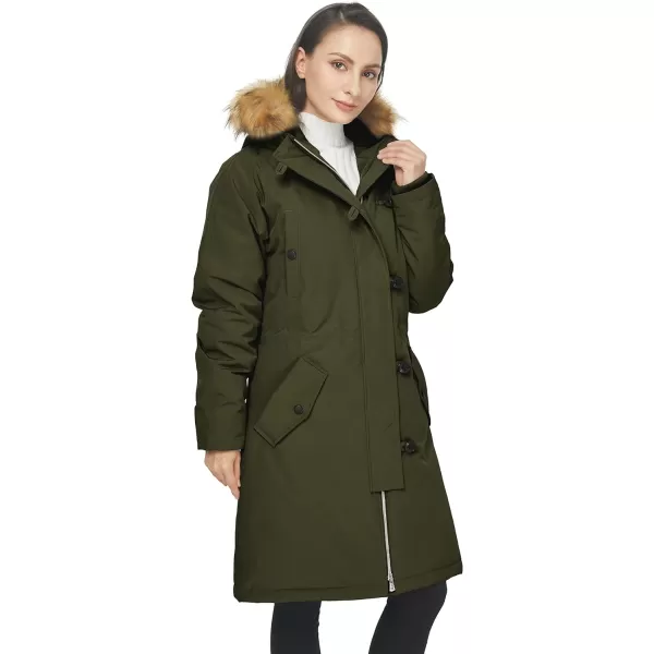 WenVen Womens Winter Waterproof Thicken Puffer Jacket Parka Coat with Fur HoodArmy Green