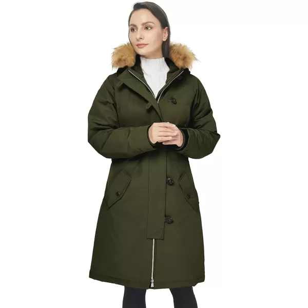 WenVen Womens Winter Waterproof Thicken Puffer Jacket Parka Coat with Fur HoodArmy Green