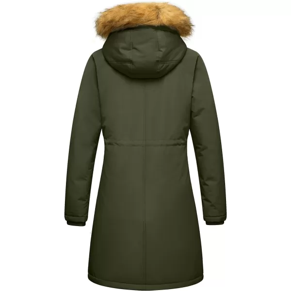 WenVen Womens Winter Waterproof Thicken Puffer Jacket Parka Coat with Fur HoodArmy Green