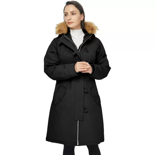 WenVen Womens Winter Waterproof Thicken Puffer Jacket Parka Coat with Fur HoodBlack