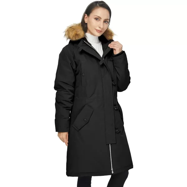 WenVen Womens Winter Waterproof Thicken Puffer Jacket Parka Coat with Fur HoodBlack