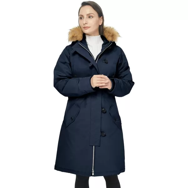 WenVen Womens Winter Waterproof Thicken Puffer Jacket Parka Coat with Fur HoodNavy