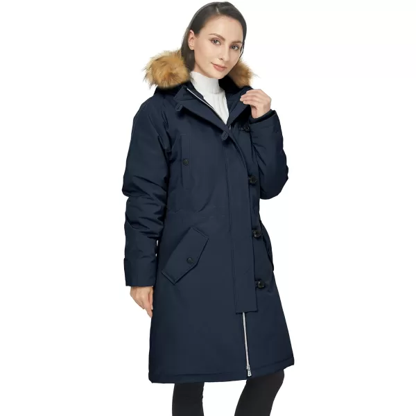 WenVen Womens Winter Waterproof Thicken Puffer Jacket Parka Coat with Fur HoodNavy