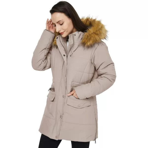 WenVen Womens Winter Waterproof Thickened Puffer Parka Coat with Fur HoodCamel