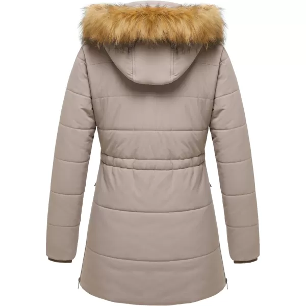WenVen Womens Winter Waterproof Thickened Puffer Parka Coat with Fur HoodCamel