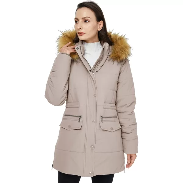 WenVen Womens Winter Waterproof Thickened Puffer Parka Coat with Fur HoodCamel