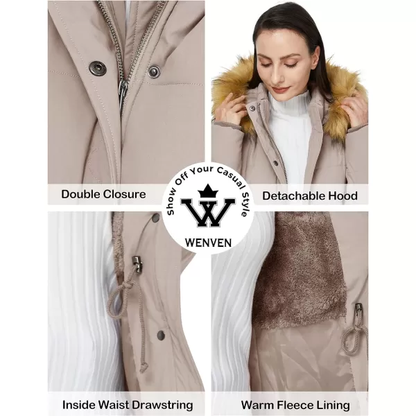 WenVen Womens Winter Waterproof Thickened Puffer Parka Coat with Fur HoodCamel