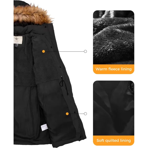 WenVen Womens Winter Waterproof Thickened Puffer Parka Coat with Fur HoodDark Black
