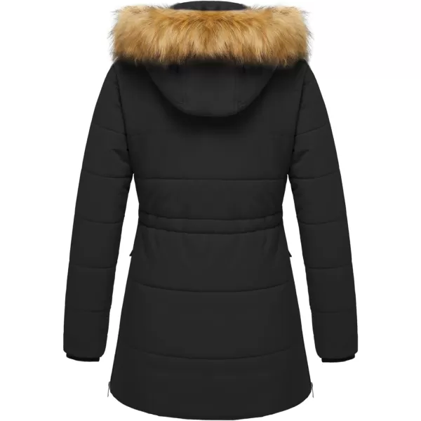 WenVen Womens Winter Waterproof Thickened Puffer Parka Coat with Fur HoodDark Black