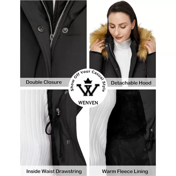 WenVen Womens Winter Waterproof Thickened Puffer Parka Coat with Fur HoodDark Black