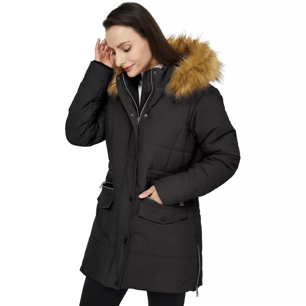 WenVen Womens Winter Waterproof Thickened Puffer Parka Coat with Fur HoodDark Black