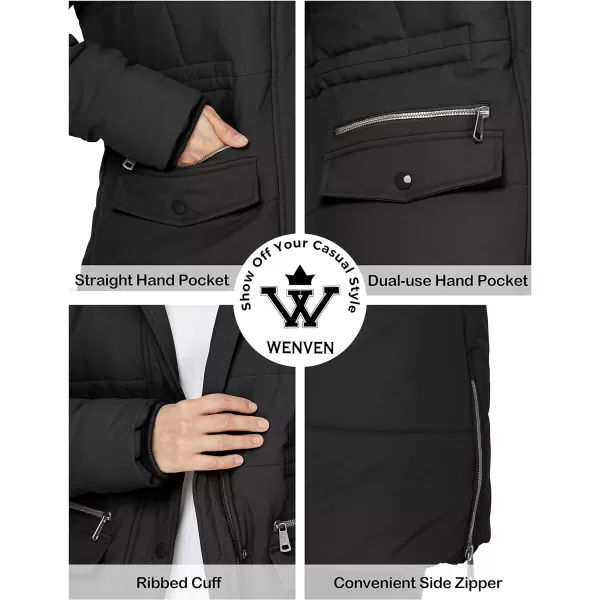 WenVen Womens Winter Waterproof Thickened Puffer Parka Coat with Fur HoodDark Black
