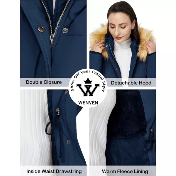 WenVen Womens Winter Waterproof Thickened Puffer Parka Coat with Fur HoodDark Blue