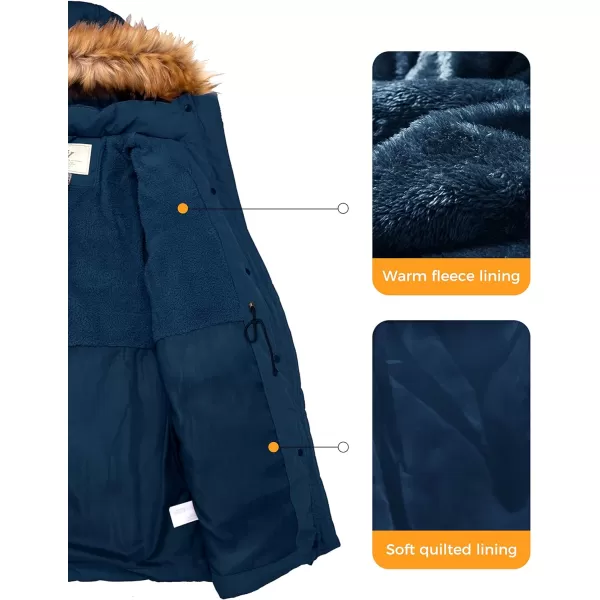 WenVen Womens Winter Waterproof Thickened Puffer Parka Coat with Fur HoodDark Blue
