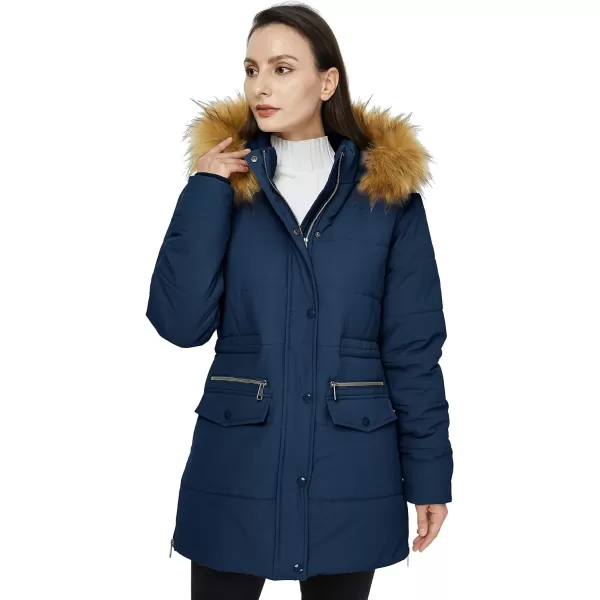 WenVen Womens Winter Waterproof Thickened Puffer Parka Coat with Fur HoodDark Blue