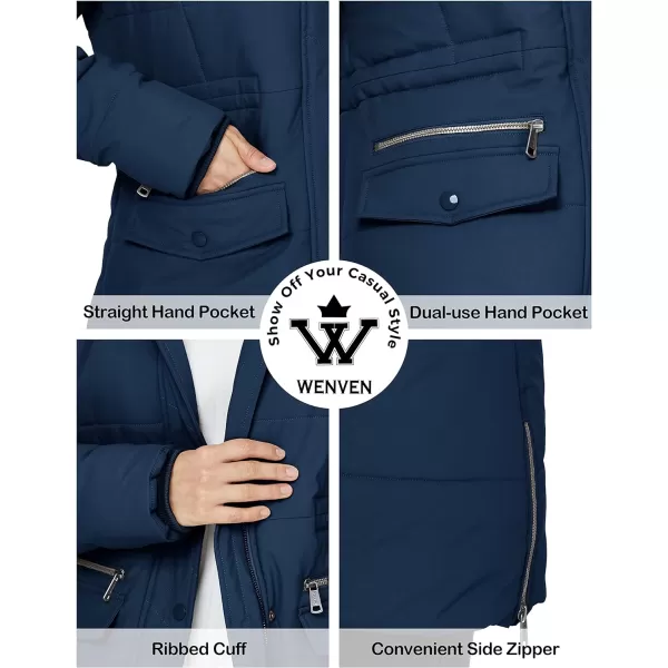 WenVen Womens Winter Waterproof Thickened Puffer Parka Coat with Fur HoodDark Blue
