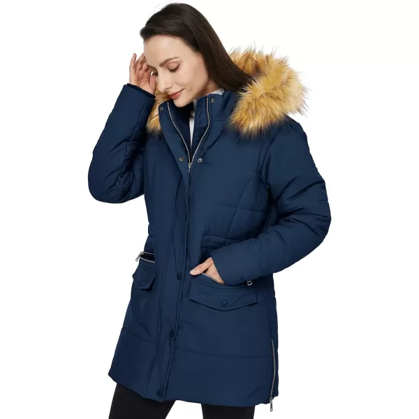 WenVen Womens Winter Waterproof Thickened Puffer Parka Coat with Fur HoodDark Blue
