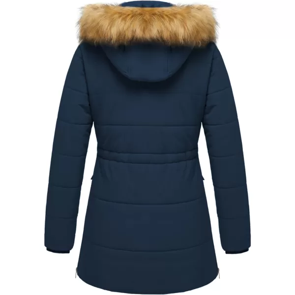 WenVen Womens Winter Waterproof Thickened Puffer Parka Coat with Fur HoodDark Blue