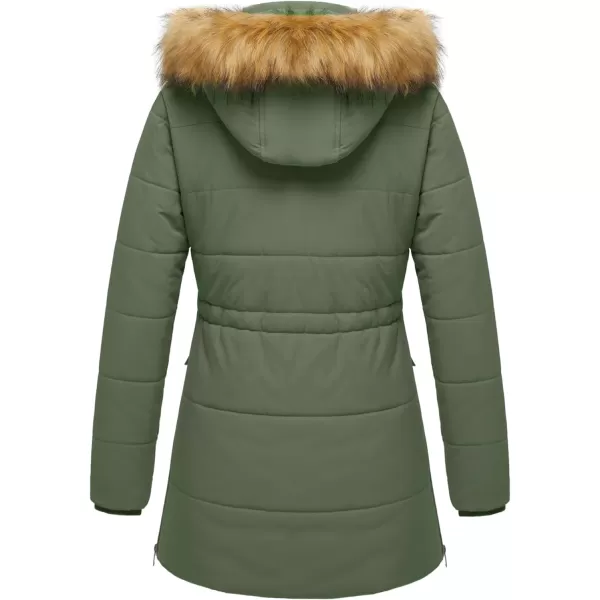 WenVen Womens Winter Waterproof Thickened Puffer Parka Coat with Fur HoodGreen