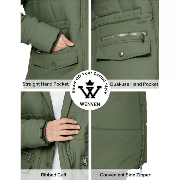 WenVen Womens Winter Waterproof Thickened Puffer Parka Coat with Fur HoodGreen