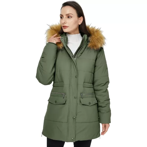 WenVen Womens Winter Waterproof Thickened Puffer Parka Coat with Fur HoodGreen