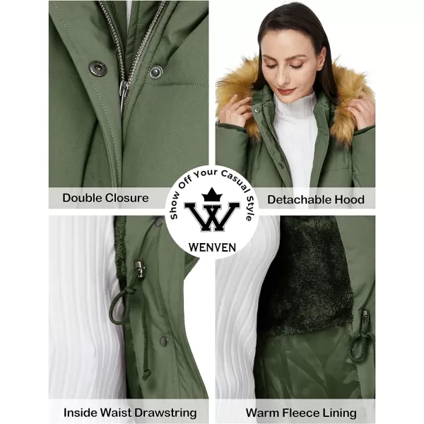 WenVen Womens Winter Waterproof Thickened Puffer Parka Coat with Fur HoodGreen