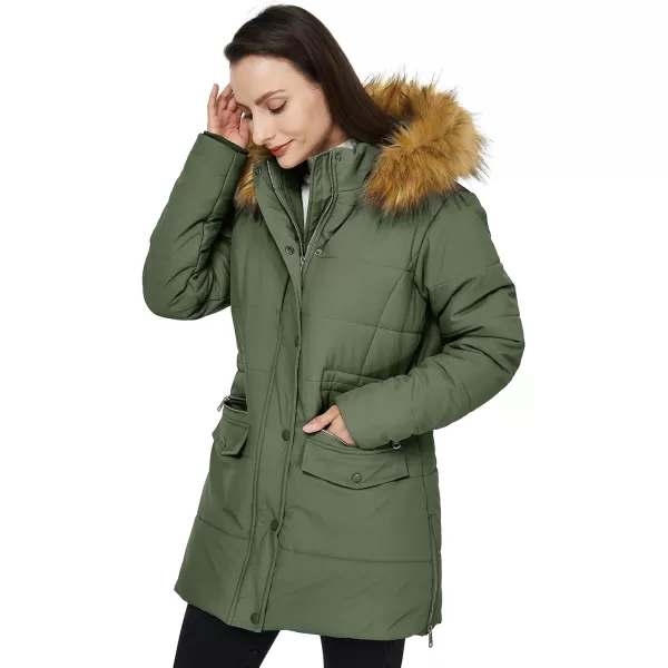 WenVen Womens Winter Waterproof Thickened Puffer Parka Coat with Fur HoodGreen