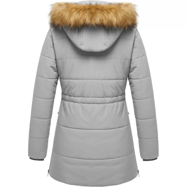 WenVen Womens Winter Waterproof Thickened Puffer Parka Coat with Fur HoodLight Grey