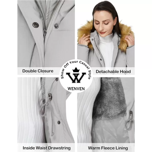 WenVen Womens Winter Waterproof Thickened Puffer Parka Coat with Fur HoodLight Grey