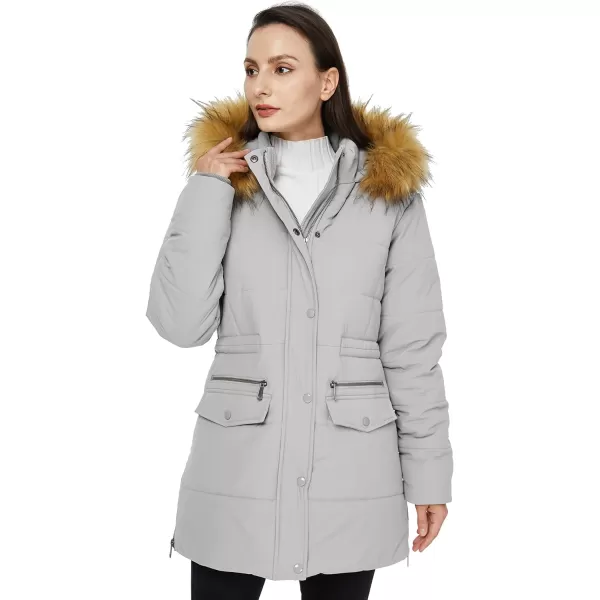 WenVen Womens Winter Waterproof Thickened Puffer Parka Coat with Fur HoodLight Grey