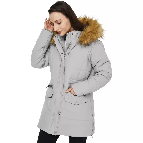 WenVen Womens Winter Waterproof Thickened Puffer Parka Coat with Fur HoodLight Grey
