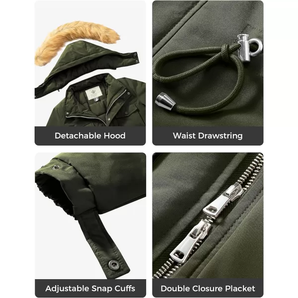 WenVen Womens Winter Waterproof Warm Parka Jacket with Detachable Fur HoodArmy Green