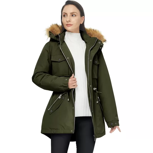 WenVen Womens Winter Waterproof Warm Parka Jacket with Detachable Fur HoodArmy Green