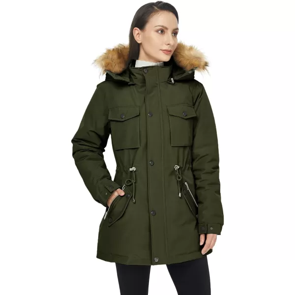 WenVen Womens Winter Waterproof Warm Parka Jacket with Detachable Fur HoodArmy Green