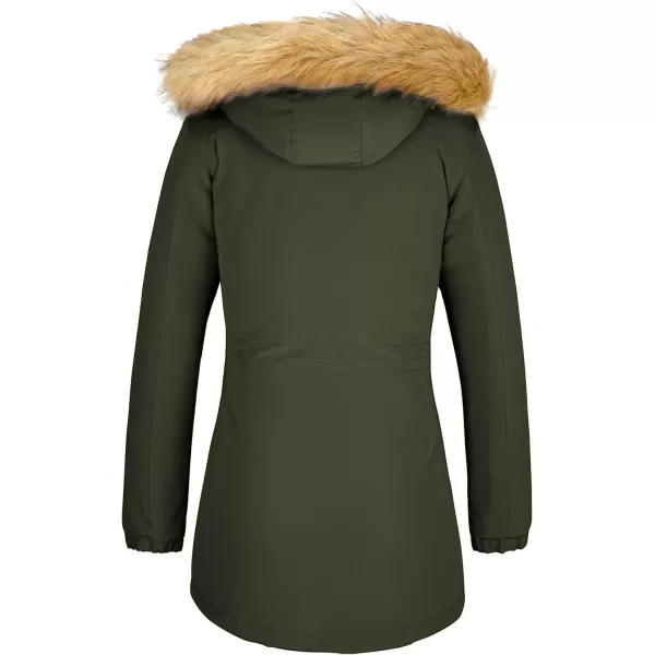 WenVen Womens Winter Waterproof Warm Parka Jacket with Detachable Fur HoodArmy Green