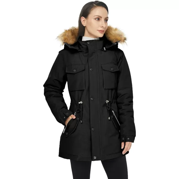 WenVen Womens Winter Waterproof Warm Parka Jacket with Detachable Fur HoodBlack