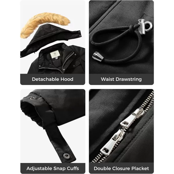 WenVen Womens Winter Waterproof Warm Parka Jacket with Detachable Fur HoodBlack