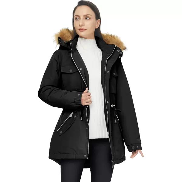 WenVen Womens Winter Waterproof Warm Parka Jacket with Detachable Fur HoodBlack