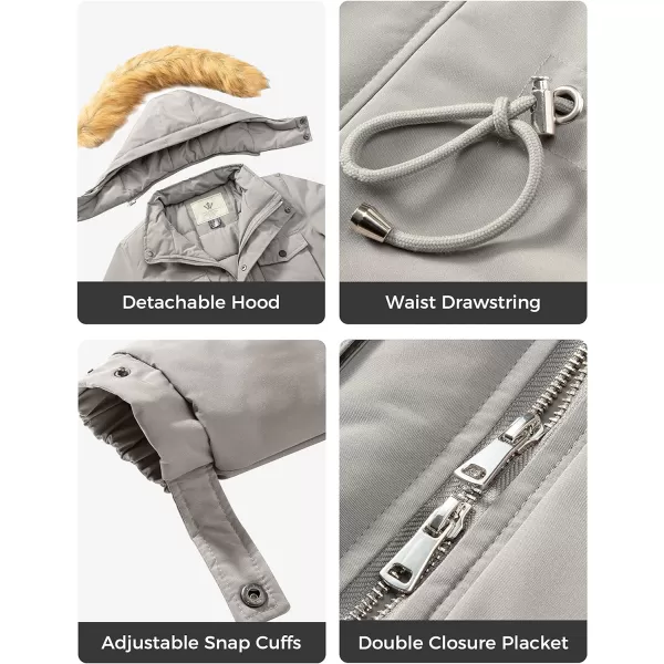 WenVen Womens Winter Waterproof Warm Parka Jacket with Detachable Fur HoodLight Grey
