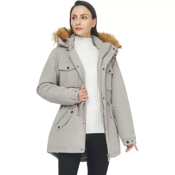 WenVen Womens Winter Waterproof Warm Parka Jacket with Detachable Fur HoodLight Grey