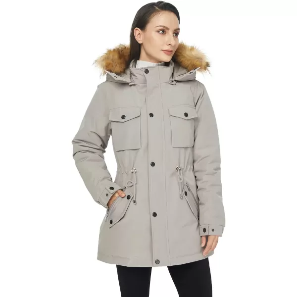 WenVen Womens Winter Waterproof Warm Parka Jacket with Detachable Fur HoodLight Grey