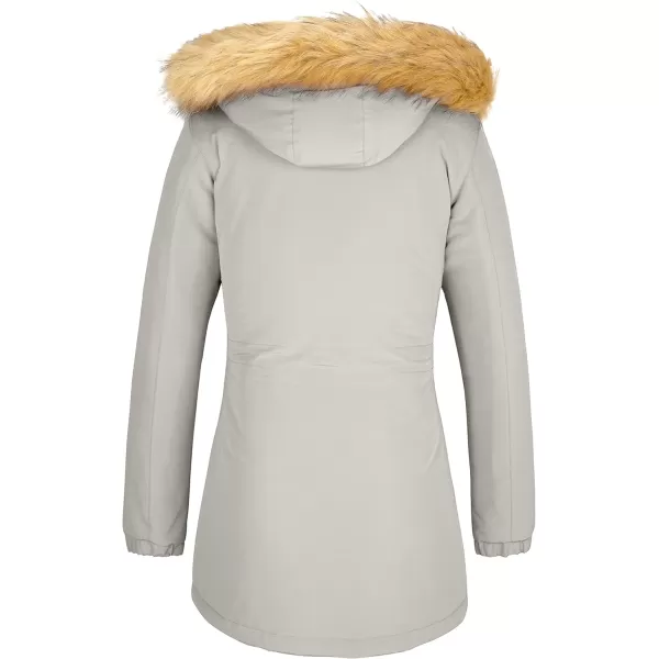 WenVen Womens Winter Waterproof Warm Parka Jacket with Detachable Fur HoodLight Grey