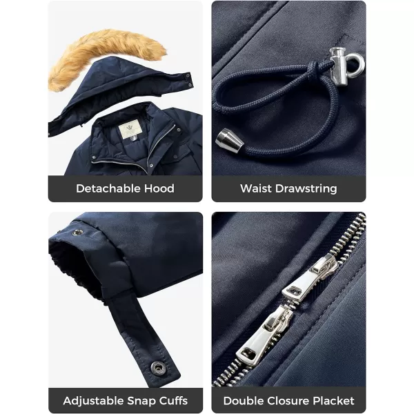 WenVen Womens Winter Waterproof Warm Parka Jacket with Detachable Fur HoodNavy