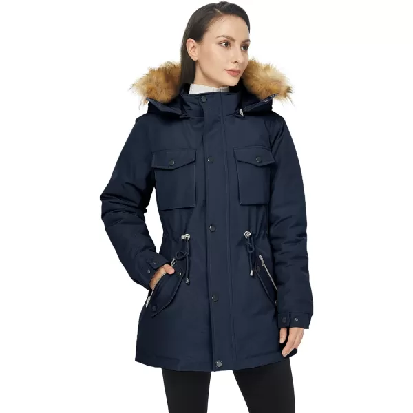WenVen Womens Winter Waterproof Warm Parka Jacket with Detachable Fur HoodNavy